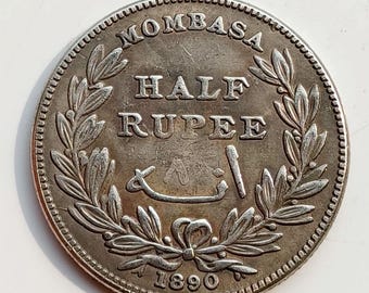 India  *1890 H* Half Rupee/ Mombassa / 8 Annas / British India / Silver  Plated Restrike