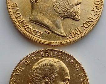 König Edward Vll Sovereign & Double Sovereign Britisches Münzset Geschenkartikel für Sammler Rückprägung