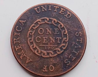 1793 Chain Cent, 1C, Colonial Copper Coin, USA, Restrike.