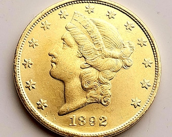 1892 Twenty Dollars, Liberty Head Double Eagle, American Coin Restrike Gold plated