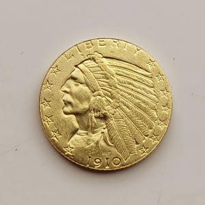 Indian Head Five Dollar *1910 S* American Coin, Gold Plated Restrike
