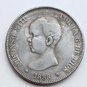 Espagne 5 pesatas *1888* Alfonso Xlll réamorçage espagnol