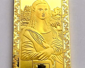 Leonardo da Vinci Art Bar, Monarch Lisa & Vitruvian Man, Gold Plated, 1 Troy oz