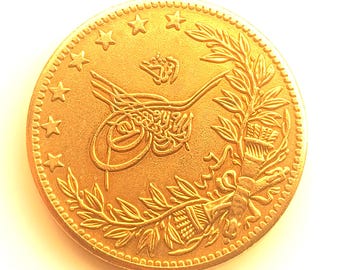 オスマン帝国金貨 メフメト5世 金メッキ 100 クルシュコイン (22 mm