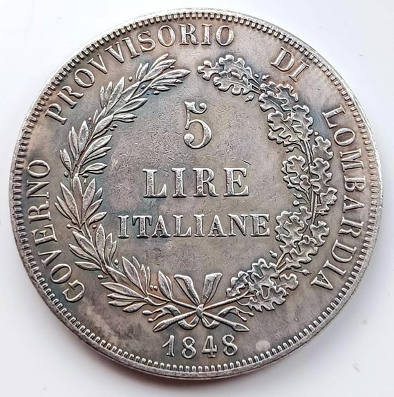 1848年 ロンバルディア暫定政府 5リラ銀貨 イタリア 外国 Italy 5 Lire *1848 M* Lombardy Venetia / Italian Coin Currency - Etsy