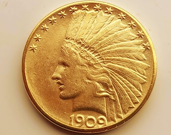 Indian Head Ten Dollar *1909* American Coin, Gold Plated Restrike