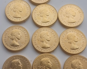Sovrana della regina Elisabetta x 10, placcata in oro 22c, diametro 22 mm