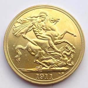 King  George V *1911* Five Pound coin, British Sovereign coin, Gold Plated, Restrike