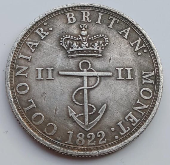 1822年(203年前)イギリス領西インド 1/16ドル銀貨 錨の上