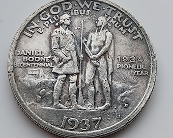 1937 Daniel Boone, Pioneer Year,   Half Dollar, United States Commemorative Coin Restrike.