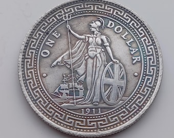 1香港ドル硬貨 1911年 英国貿易ドル 銀メッキ コインレプリカ 非磁性