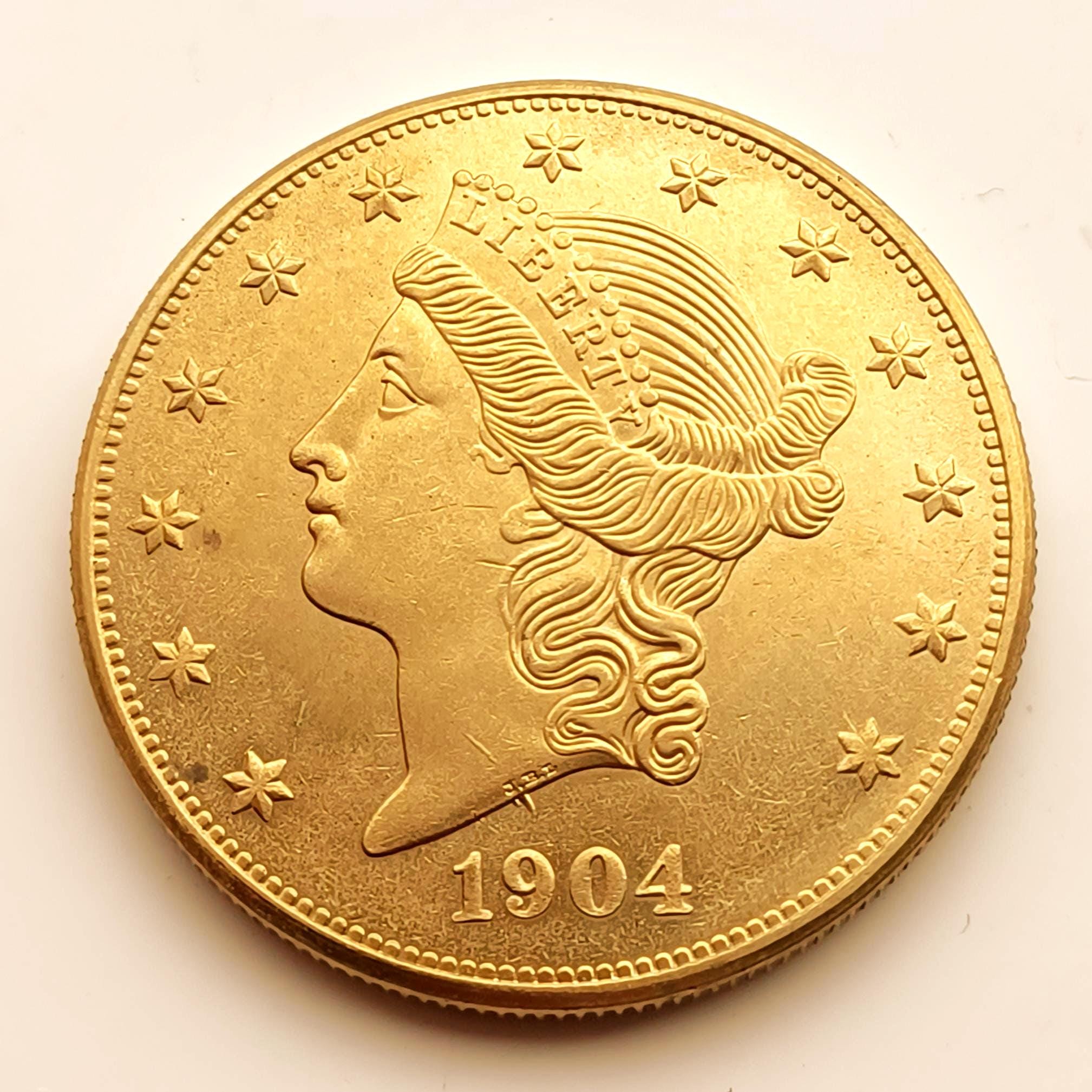 1904年製リバティ20ドル金貨 1904年 20ドル金貨、リバティヘッド ダブルイーグル、モットー入り