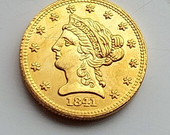 1841 Liberty Head 2.5 Dollar Quarter Eagle, Gold Plated Restrike Coin