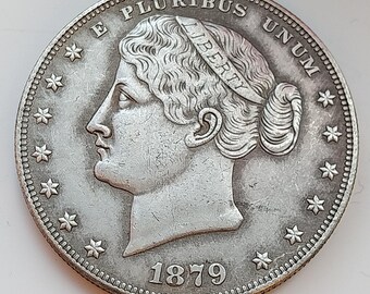1879 Goloid Metric Dollar Pattern Coin, Silver Plated Liberty Restrike
