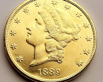 1889 Twenty Dollars, Liberty Head Double Eagle, American Coin Restrike Gold plated