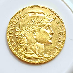 France 20 Franc, Marianne Rooster, Gold plated Restrike coin, collectable item