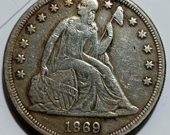 1869 Liberty Dollar, Münze mit Rückprägung, USA