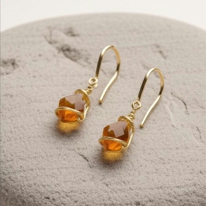Natural Citrine Drop Earrings / Wire Wrapped Earrings / November Birthstone / Handmade Jewelry / Faceted Gemstone Earrings / Dainty Earrings