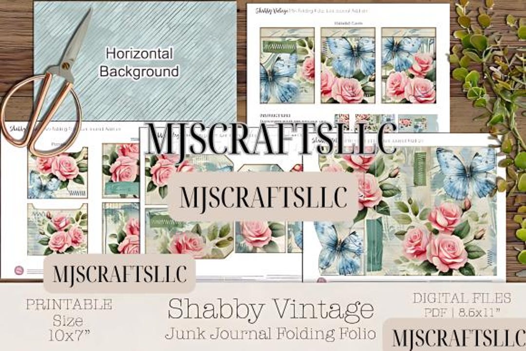 Junk Journal Folio, Shabby Vintage Insert, Printable Ephemera, Digital ...
