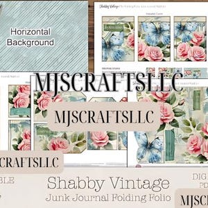 Junk Journal Folio, Shabby Vintage Insert, Printable Ephemera, Digital Kit, Craft Supplies for Journaling