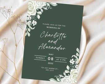 Sage Wedding Invitation, Wedding Invite, Green Wedding Invitation, Digital Download, Instant Download, Printable Card, Editable Invite
