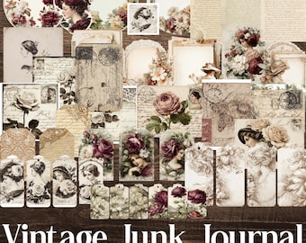 Keepsakes Junk Journal, Fussy Cuts And Ephemera, Burgundy Romantic Scrapbook, Vintage Junk Papers, Victorian Printable Digital Download