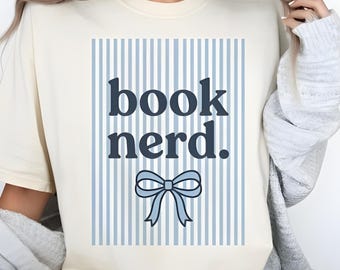 Book Nerd Png, Blue Striped Coquette Png, Funny Sarcastic Png, Sassy Quote Png, Girly Aesthetic Blue Bow Png, Trendy Coquette Bow