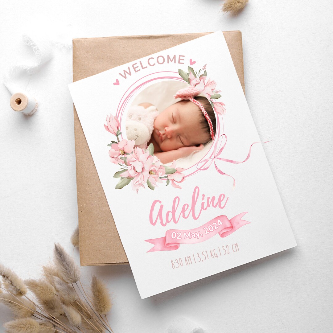 Birth Announcement, Printable Photo Birth Card, Customizable Birth ...