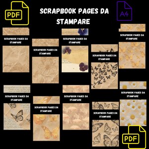 Pages de scrapbooking à imprimer – Lot de 10 feuilles PDF A4 avec fleurs, papillons et papier vieilli
