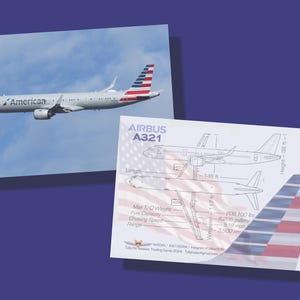 American Airlines Airbus A321 - Conjunto de 50 cards colecionáveis de aviação - 6,35 cm x 8,99 cm - Carta colecionável de avião comercial - FRETE GRÁTIS