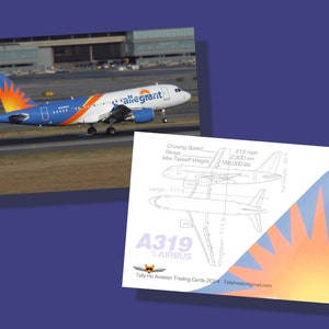 Conjunto de 25 cartões comerciais de aviação Allegiant Air Airbus A319 - 2,5" x 3,5" - Cartão de colecionador de avião comercial - FRETE GRÁTIS