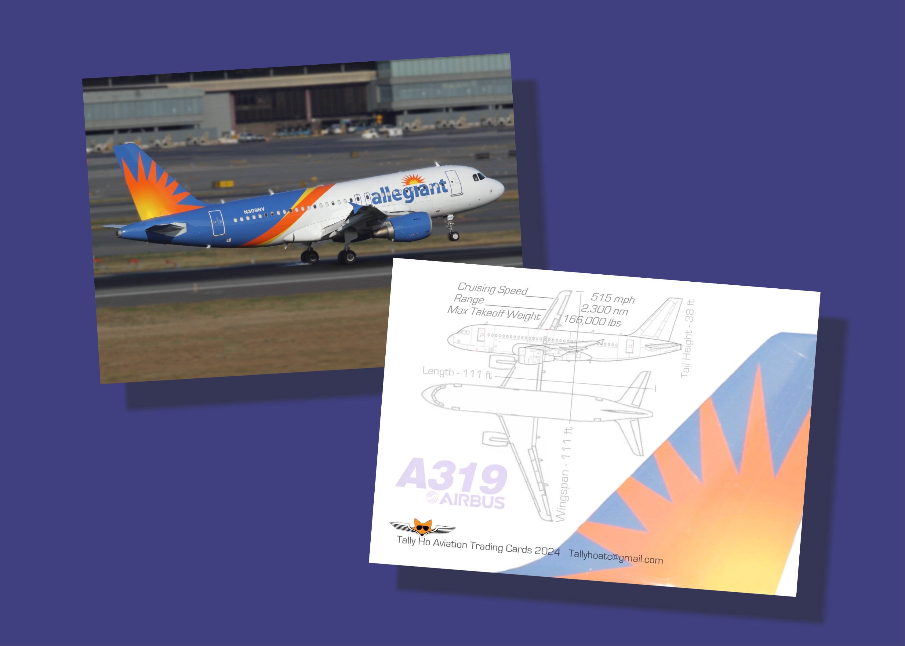 Allegiant Air Airbus A319 Set of 25 Aviation Trading Cards - 2.5