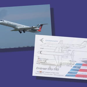 American Eagle ERJ 145 Set mit 50 Luftfahrt Sammelkarten - 2,5 "x 3,5" - Airliner Collector Card - KOSTENLOSER VERSAND