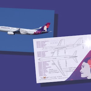Hawaiian Fluglinien Airbus A330 Set mit 25 Luftfahrt Sammelkarten - 2,5 "x 3,5" - Airliner Collector Card - KOSTENLOSER VERSAND