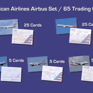 American Airlines Airbus set van 65 Aviation Trading Cards - 2,5 x 3,5 inch - Airliner Collector Card - GRATIS VERZENDING