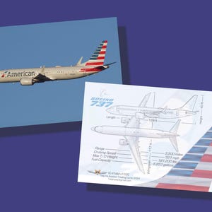 American Fluglinien Boeing 737 Max 8 - Set mit 25 Luftfahrt Sammelkarten - 2,5 "x 3,5" - Airliner Sammler Karte - KOSTENLOSER VERSAND