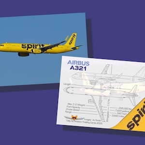 Spirit Fluglinien Airbus A321 Set mit 25 Luftfahrt Sammelkarten - 2,5 "x 3,5" - Airliner-Sammlerkarte