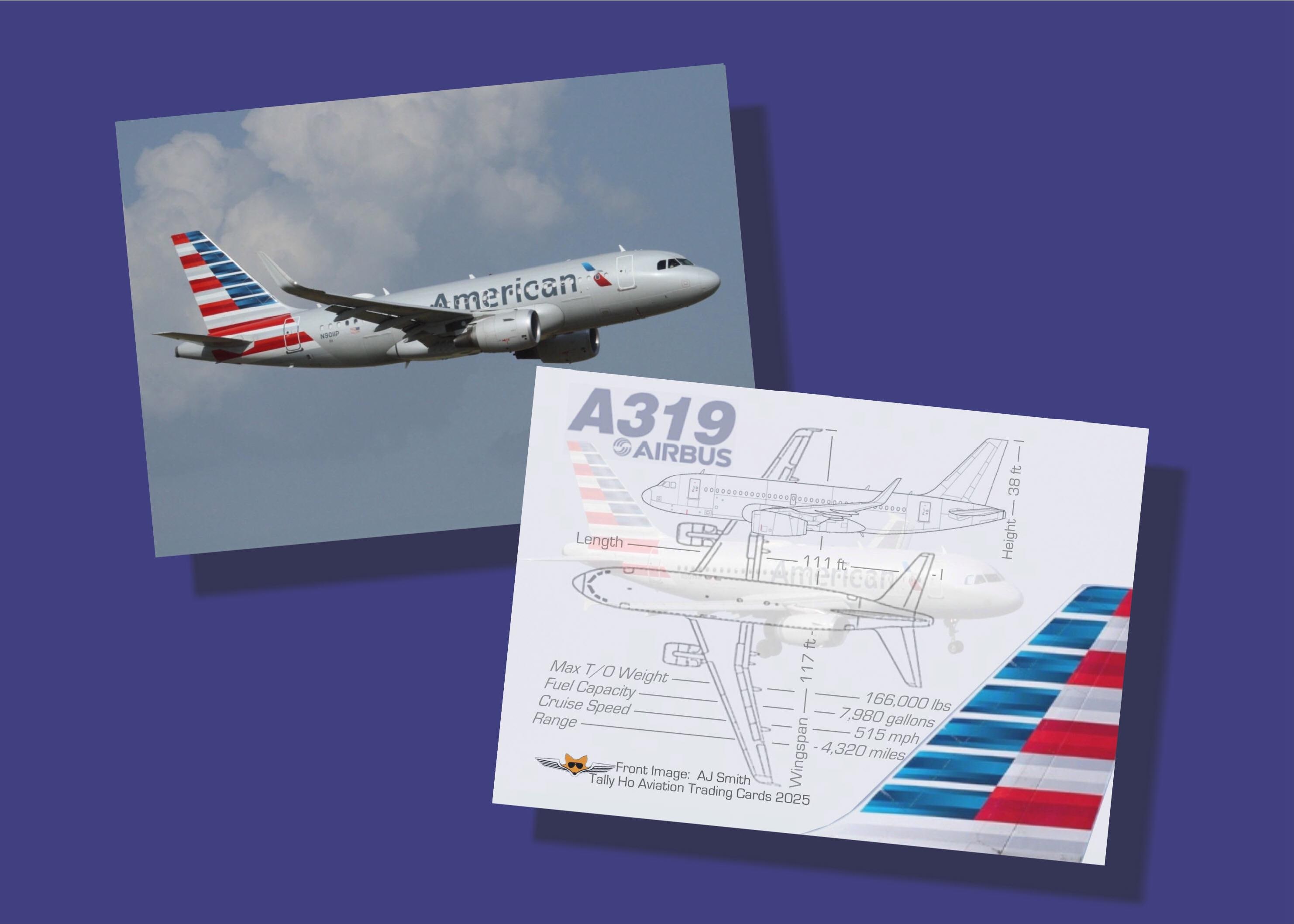 American Airlines Airbus A319 - Set of 25 Aviation Trading Cards