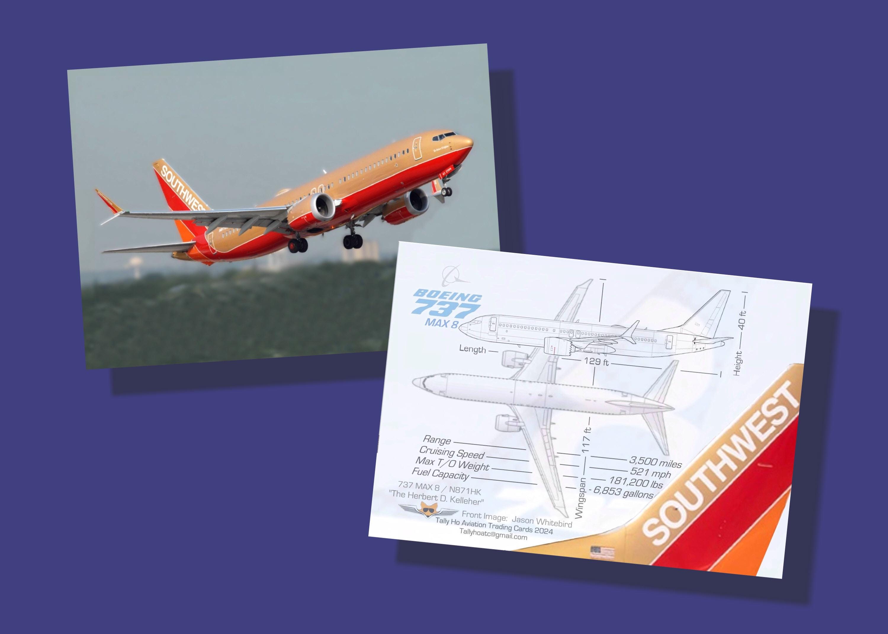 Southwest Airlines 737 Max 8 Set of 25 Airplane Trading Cards