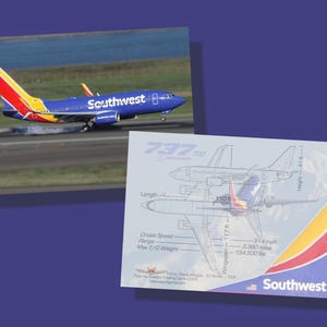 Conjunto de 25 cards colecionáveis de aviões Southwest Airlines 737-700 - 6,35 cm x 8,99 cm - Carta colecionável de avião comercial - FRETE GRÁTIS
