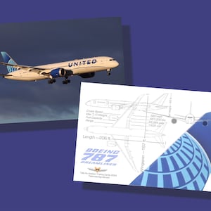 Conjunto de 25 tarjetas coleccionables de aviones Boeing 787 de United Airlines - 2,5" x 3,5" - Tarjeta de colección de aviones de pasajeros - ENVÍO GRATIS