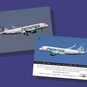 Frontier Airlines Airbus A320 Conjunto de 25 Cartões Colecionáveis de Aviação - 2,5" x 3,5" - Cartão de Colecionador de Avião - FRETE GRÁTIS
