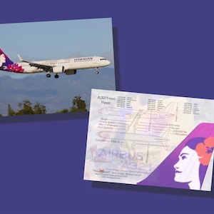 Hawaiian Airlines Airbus A321 Set van 25 Aviation Trading Cards - 2,5 x 3,5 inch - Airliner Collector Card - GRATIS VERZENDING