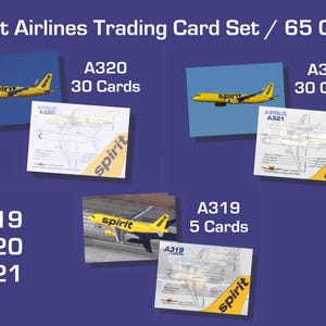 Conjunto de cartas colecionáveis Spirit Airlines Airbus / 65 cartas - 6,35 cm x 8,99 cm - Carta colecionável de avião comercial