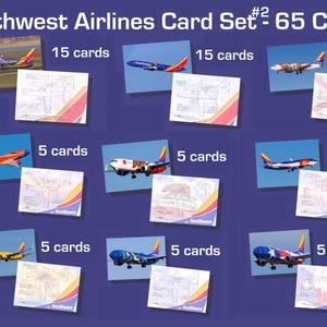 Southwest Airlines 737 Set#2 / 65 Cartões colecionáveis de aviões - 2,5" x 3,5" - Cartões colecionáveis de aviões - 9 aeronaves diferentes