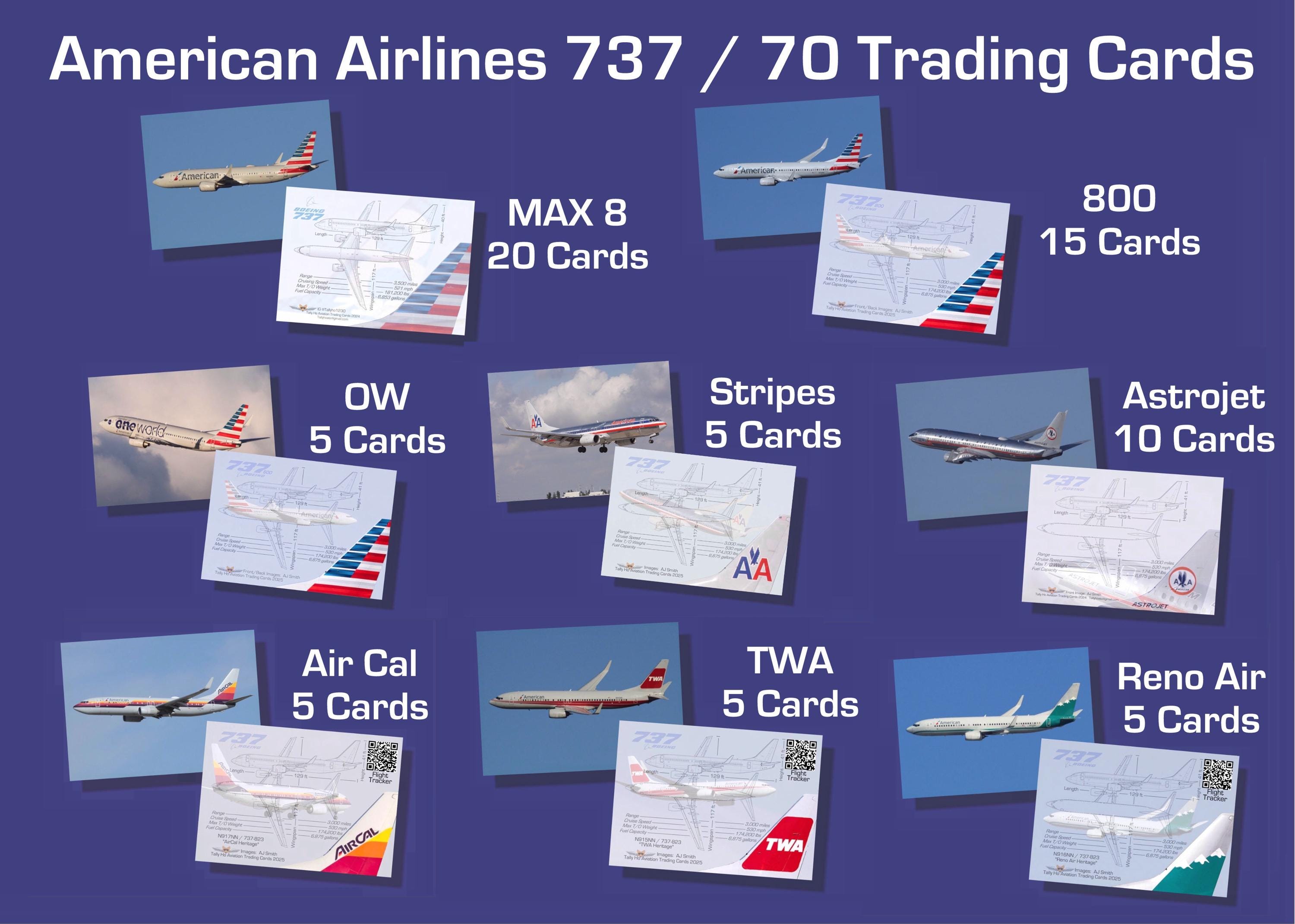 American Airlines Airplane Cards Boeing 737 Set - 70 Cards - Free