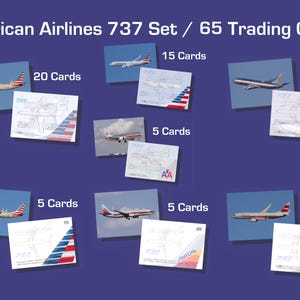 Juego de tarjetas de avión Boeing 737 de American Airlines - 65 tarjetas - Envío gratis - 6,35 cm x 8,99 cm - Tarjeta de colección de avión comercial - ENVÍO GRATIS