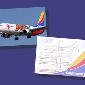 Southwest Airlines 737-800 Conjunto de 25 cartões colecionáveis de aviões - 2,5" x 3,5" - Cartão colecionável de aviões - "California One"
