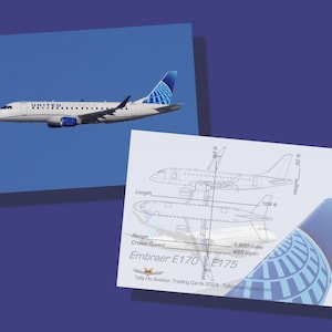 United Express Embraer 170/175 set van 25 vliegtuigruilkaarten - 2,5 x 3,5 inch - Airplane Collector Card - GRATIS VERZENDING