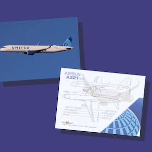 United Airlines Airbus A321 Conjunto de 25 cartões de aviação colecionáveis - 2,5" x 3,5" - Cartão de colecionador de avião comercial - FRETE GRÁTIS